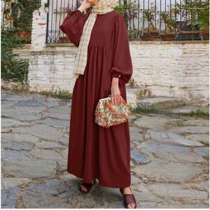 Vêtements ethniques Les femmes musulmanes portent une couleur massive rond couche lanterne lâche robe de mode décontractée