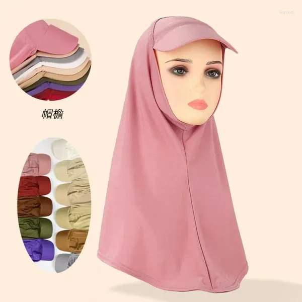 Ropa étnica Mujeres musulmanas Bufanda con ala dura Moda Abrigo Sombrero Sombrero Turbante Árabe Hijab Use Directamente Instantáneo