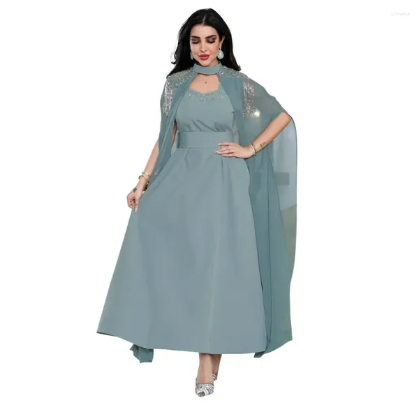 Vêtements ethniques Femmes musulmanes Sequins Pifoncel Robe Diamonds High Cou Long Châle Two-Piece Set Luxury Moyen-Orient Abaya Arabe Robes de soirée