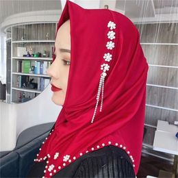 Ropa étnica Mujeres musulmanas Mantón Pañuelo libre Perla Verano Rebordear Gasa Bufanda Sombrero Oración Kufi Islam Arabia Saudita Headwraps 2024