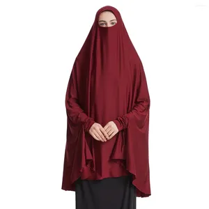 Vêtements ethniques Femmes musulmanes Couleur unie Manches longues Couverture à capuche Visage Abaya Hijab Dame arabe Modeste Prière Ramadan Eid Vêtements Maxi Robe
