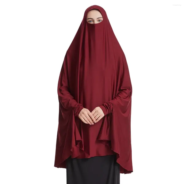 Vêtements ethniques Femmes musulmanes Couleur unie Manches longues Couverture à capuche Visage Abaya Hijab Dame arabe Modeste Prière Ramadan Eid Vêtements Maxi Robe