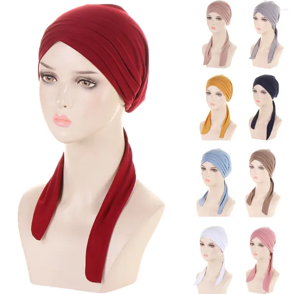 Ropa étnica Mujeres musulmanas Estiramiento Turbante Sombrero Cáncer Chemo Cap Beanie Pre-atado Bufanda Headwear Headwrap Plateado Pérdida de cabello Bonnet Hijab