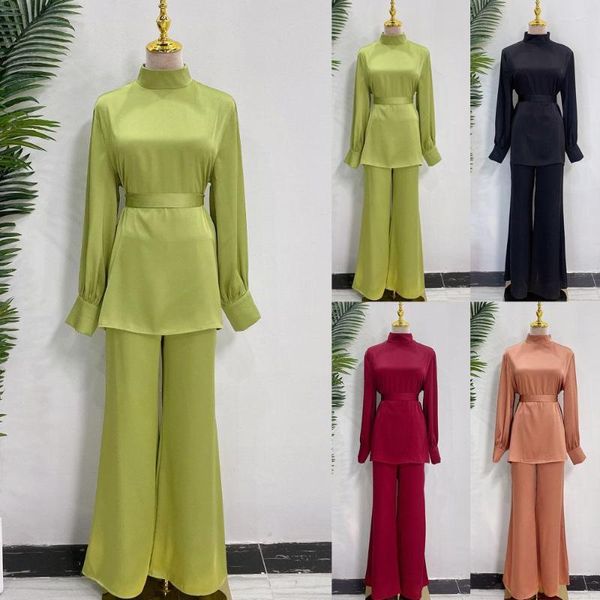 Vêtements ethniques Femmes musulmanes Tops Taille élastique Pantalon Deux pièces Ensemble Dubaï Turquie Survêtement Tenues Islam Eid Ramadan Abaya Robe Kaftan