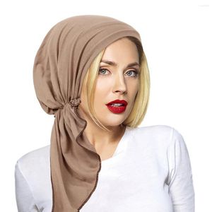 Etnische kleding moslim vrouwen tulband hijab pre-verbonden hoed motorkap chemo cap haarverlies hoofd sjaal wrap headscarf bandana beanies solide Arab