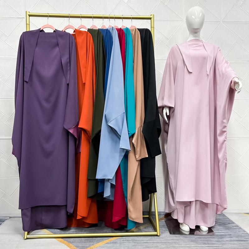 Etniska kläder muslimska kvinnor Två stycke kostym Hijab klänning Bönplagg Jilbab Abaya Fashion Ramadan Lång mjuk solid färgkläder