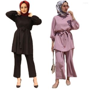 Vêtements ethniques femmes musulmanes deux pièces ensemble chemisier à manches longues pantalon à jambes larges pantalon turc Abaya caftan Jilbab filles arabes Robe islamique