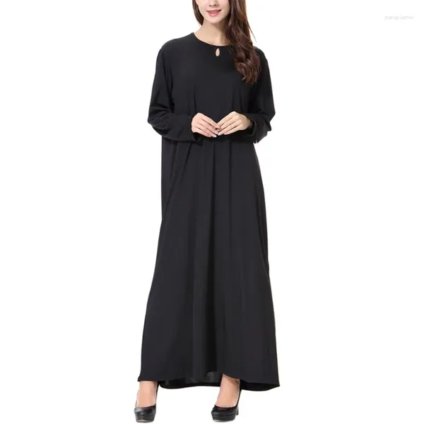 Vêtements ethniques Musulmans Femmes Maxi Robe Élégante À Manches Longues Col Moyen-Orient Dubaï Arabe Marocain Kaftan Robes Femme Casual Islamique