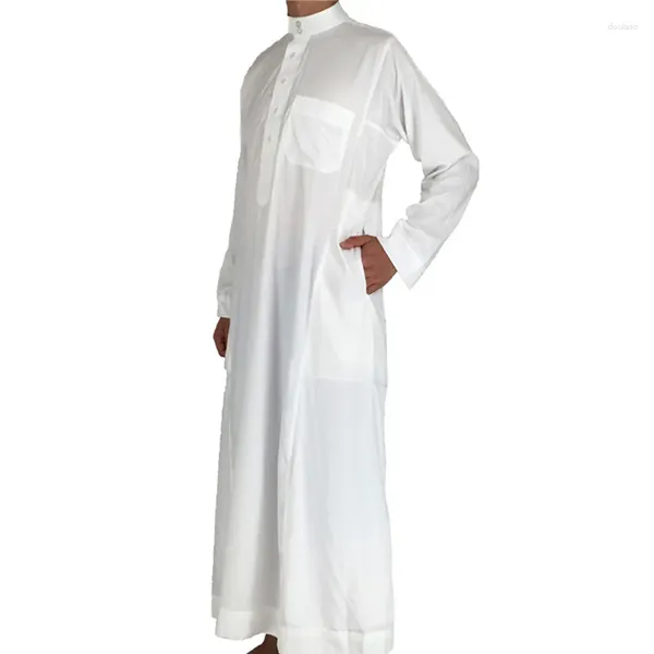 Ropa étnica Muslin Hombres Túnicas Árabe Medio Oriente Qatar Collar Thobe