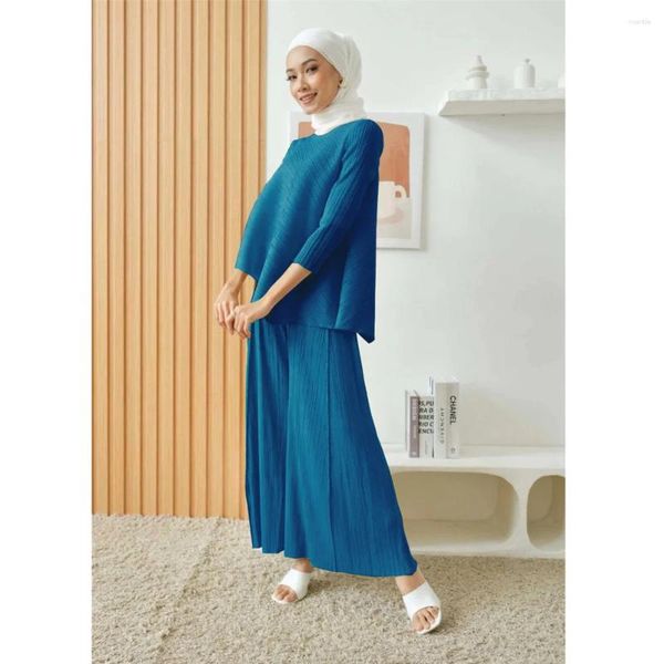 Vêtements ethniques Muslin Femmes Costumes Islam Malais Indonésien Asymétrique Plissé Costume Décontracté Sans Hijab Mode Marocain Turc