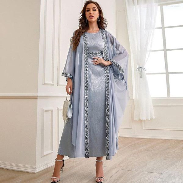 Ropa étnica Musulman Ensembles 2023 Eid Mubarak Abayas para mujeres Dubai Turquía 2 piezas conjunto islámico vestido de fiesta de boda Kaftan batas