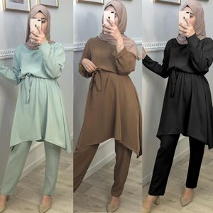 Vêtements ethniques Musulman Kaftan Robe Femme Ete Ramadan Eid Mubarak Abaya Duba Turquie Hijab Musulman Ensembles Robe Islam Pour Femmes Ensembles