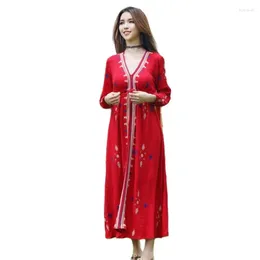 Etnische kleding Nationaal geborduurde jurk Sari India Vrouwen katoen Pakistan Style Kostuum Top Lange blouse