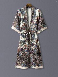 Etnische kleding Nationaal Stijl Dag Bloemprint Lange Kimono Cardigan Coat Women's Europe en de Verenigde Staten Elegante Wind Spring Summer