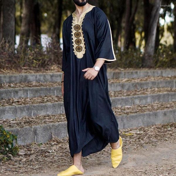 Vêtements ethniques Style National hommes longue chemise loisirs jeunesse noir musulman Robe De Moda Musulmana islamique hommes 2023 mode