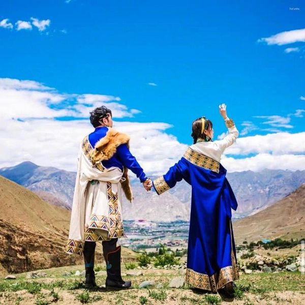 Ropa étnica Nacional Mujeres Hombres Hanfu Ropa Tradicional Tibetano Túnicas Vintage Pareja Tíbet Escenario Show Vestido Estilo Chino Baile Robe