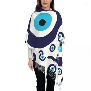 Vêtements ethniques Bleu marine et Aqua Nazar Evil Eye Lucky Charm Modèle Écharpe Femmes Hommes Élégant Hiver Châle Wraps Amulette Boho Gland