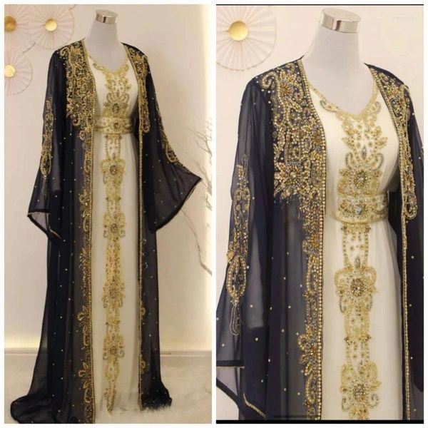 Vêtements ethniques bleu marine blanc marocain dubaï kaftans farasha abaya robe très fantaisie robe