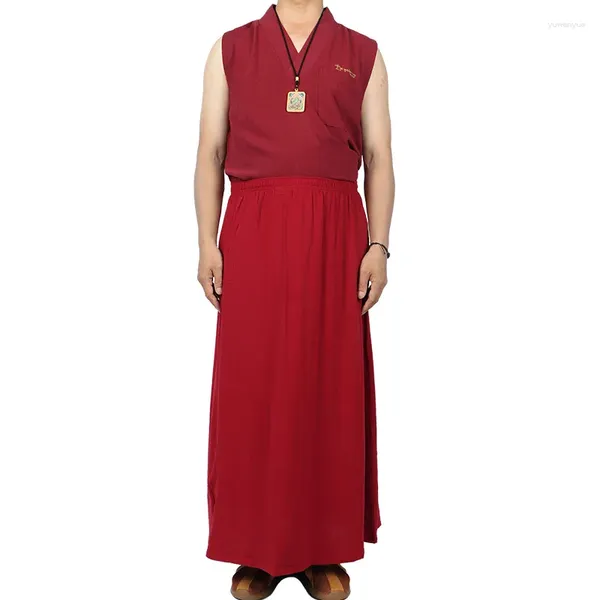 Vêtements ethniques Népal Bhoutan Lama Monk Été Coton Lin Gilet et demi-jupe Ensemble vêtement sans manches Dongga Costume du temple tibétain