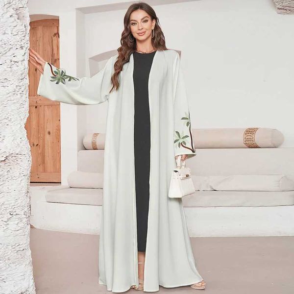 Ropa étnica Nuevo 2024 Open informal Kimono Abaya para mujeres musulmanas Ramadán Eid Jalabiya Bordado Long Slve African Moroccan Resas T240510