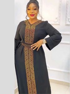 Vêtements ethniques Nouveaux Abaya d'automne africaine pour femmes Dubaï Robe islamique diamants noirs longs slve arabe musulmane robe soirée de soirée T240510