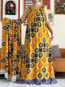 Vêtements ethniques Nouvelles femmes africaines Dashiki Dashiki Kaftan Abaya Cotton Summer Slveless Robe Impression Floral Foose Femme Robe décontracté avec une grande écharpe T240510