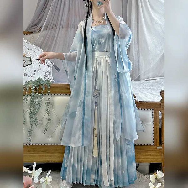 Vêtements ethniques NOUVEAU SPRING TROUVEUR DE SPRÈS ET Été de style chinois avec Song Song Dynasty Hanfu Femme Gradient Color Imprimé Long Shi