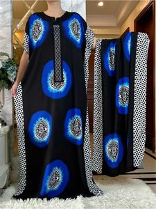 Vêtements ethniques New Fashion African Maxi Short Slve Robe With Big Swarf Wo Men Imprimé en coton lâche Diamants décontractés Summer Abaya T240510
