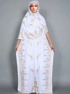 Etnische kleding Nieuwe mode zomerjurk met grote sjaal Dubai Turkije kaftan moslim losse abaya vrouwen Afrikaans casual maxi gouden stempel gewaad T240510