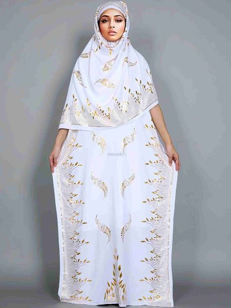 Vêtements ethniques Nouvelles robes d'été de la mode avec une grande écharpe Dubaï Turquie Kaftan musulman lâche Abaya Femmes african décontractée maxi or estampin d240419