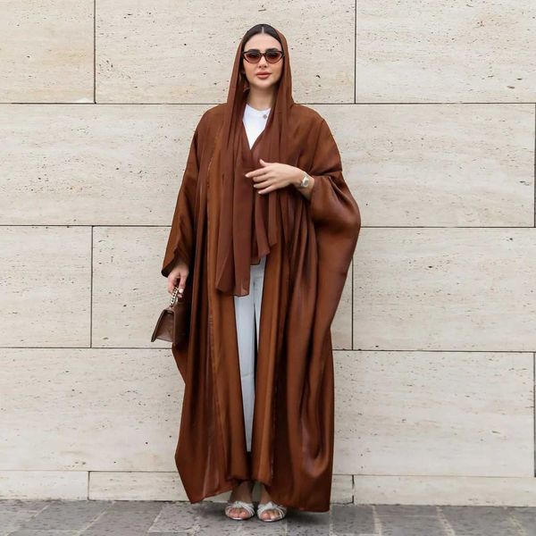 Vêtements ethniques Nouveaux Abayas Kimono modestes pour les femmes Musulman Musuln Dubai Fashion Casual Open Abaya Silk Satin Corban Eid Al Adha T240510