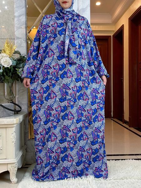 Ropa étnica nueva algodón musulmán Abayas para mujeres Ramadán Oración Dubai Turquía Medio Oriente Femme Bata Floral Vestido africano suelto Turbante T240510