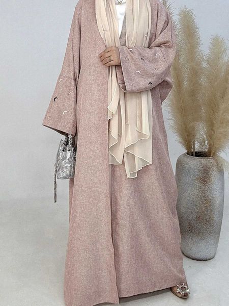 Vêtements ethniques Nouveaux Ramadan musulmans Eid Bangladesh Ethnique solide Ethnique Batwing Slve Open Kimono Abaya Kowetiti Morocain Women Robe T240510