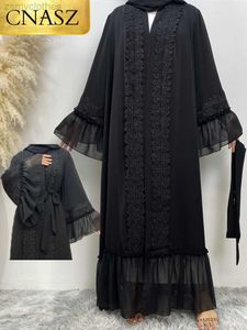 Vêtements ethniques Nouveau ouvert Abaya pour la robe des femmes musulmanes Turquie longue robe marocaine Caftan Kaftan robes d'occasion sur mesure Ramadan noir Niqab 2XL