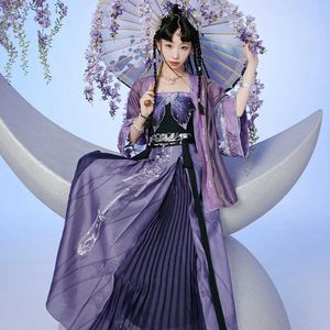 Vêtements ethniques New Purple Hanfu Clothes Chinese Traditional Ancient Folk Dance Comes Song Dynasty Broderie Femme Fée Vêtements DQL7271 G230428