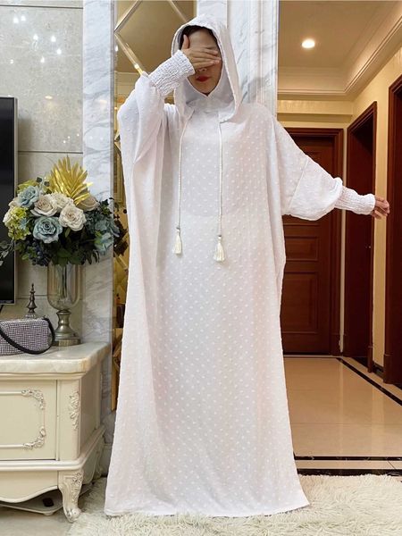 Vêtements ethniques New Ramadan Muslim deux chapeaux Abaya Dubaï Turquie Islam Vêtements de prière Coton Jacquard Tissu robes Islam Femmes Dress Kaftan T240510