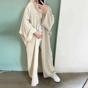 Vêtements ethniques NOUVEAU MODE MODEST MODEST Kimono Open Abaya pour les femmes Arabe Dubaï Turquie marocaine lin Coton Ligne de coton