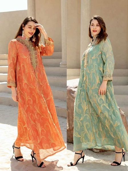 Vêtements ethniques Nouveau printemps Ramadan Habille musulmane Femmes Eid Mubarak Abaya Dubai Islam Maroc Kaftans Durquie robes Robe de Soir Djellaba Femme T240515