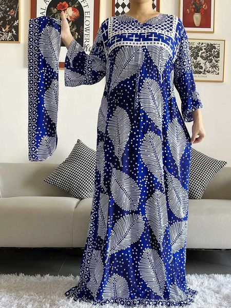 Ropa étnica Nuevo estilo Dashiki estampado africano Long Slve suelto algodón elegante Mujeres Abaya Long Vestido Summer Maxi Vestidos casuales Vestidos T240510