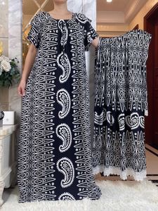 Ropa étnica Nuevo verano abaya con bufanda grande vestido de algodón de algodón con cuello de bote rumano boubou maxi islam women women t240510