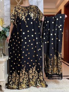 Vêtements ethniques NOUVEAU plus récent robe musulmane Ramadan Eid avec une grande écharpe Femmes en vrac Coton maxi robe Femme Musulmane Africain Ordamping Loral Abaya T240510