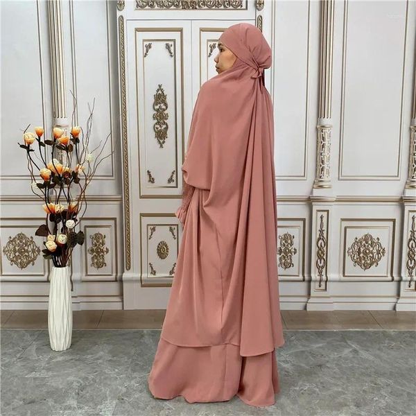 Vêtements ethniques Nida Solid Two-Pièce Ensemble Robes de mode Musulman Ramadan Abayas pour femmes Dubaï Longue Robe Abaya Robe à manches Robes