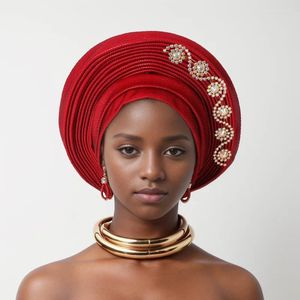 Etnische kleding Nigeria Hoofdbanden met diamanten hebben al Auto Gele Solid Women Wraps gemaakt voor bruiloftsfeest 2024 Afrikaanse hoofdtulband
