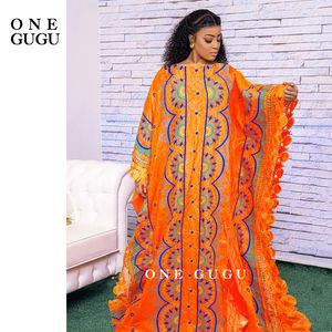Vêtements ethniques Nigérian Original Bazin Robe Dashiki Brocade Brocade Bassin Vêtements Orange Mali Femmes Robe Robes De Soirée De Mariage 230419