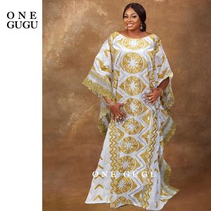 Etnische kleding Nigeriaanse originele Bazin -jurk Dashiki Gold Brocade Bordide Basin Wit Robe Wedding Feest Lady Jurk Jurken 230227