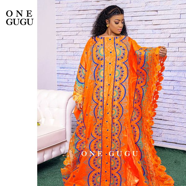 Ropa étnica nigeriano Original Bazin vestido Dashiki brocado bordado lavabo naranja Mali mujeres bata vestidos de fiesta de boda 230227