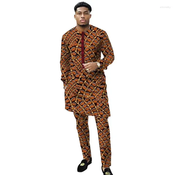 Vêtements ethniques Nigérian Imprimer Hommes Vêtements Set Dashiki Chemises avec pantalons Pantalons masculins Costumes de style traditionnel Modèle africain Vêtements de mariage