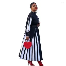 Abbigliamento etnico senza cintura Abiti africani neri per le donne Moda Primavera 2024 Africa Abito lungo in poliestere con maniche a lanterna