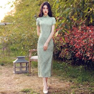 Vêtements ethniques Noble Femmes Robe De Soirée Sexy Mince À La Main Bouton Cheongsam Imprimer Fleur Chinois Qipao Vestidos Élégant Spectacle De Scène Robe Robe