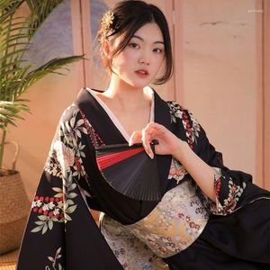 Vêtements ethniques Noble Femmes Imprimer Fleur Kimono Robe Japonaise Yukata Kimonos Peignoir Robe Robe Élégante Geisha Costumes De Danse Vintage